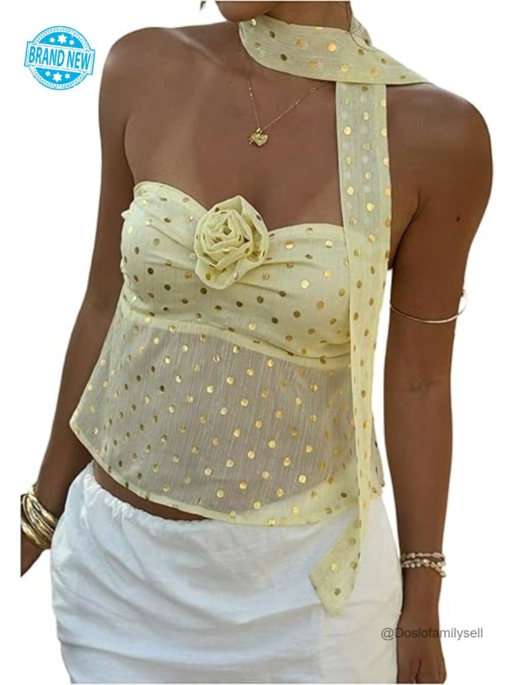 3D Floral Polka Dots Crop Tube Top Strapless Sheer Going Out Tops with Scarf